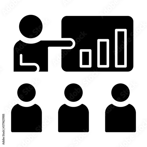 Business icon logo with briefing icon. The briefing icon is depicted with the leader briefly explaining to employees