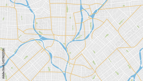 Location tracks dashboard. City street road. City streets route distance data, path turns and destination tag or mark. Huge city top view.