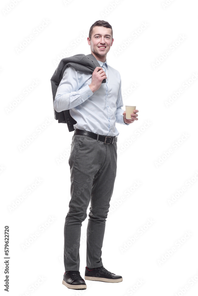 in full growth. a handsome business man with a takeaway coffee. in full growth. a handsome business man with a takeaway coffee.