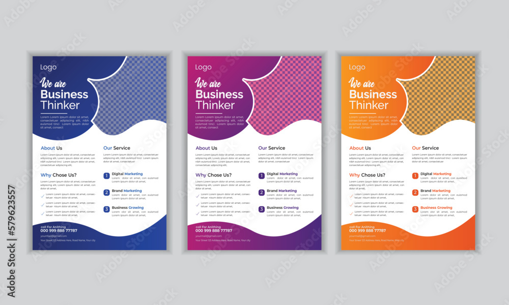 Corporate Business a4 flyer template clean and modern with blue, orange, Pinkish Purple color
perfect and professional business flyer
