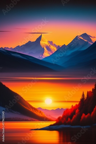 sunset in mountains ai generative