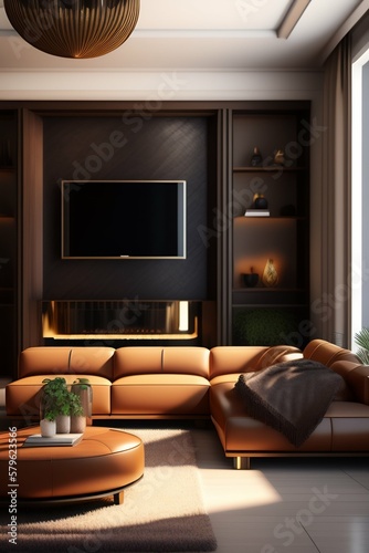 living room with fireplace ai generative © wendy14