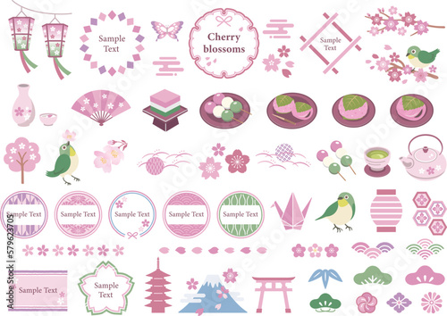 桜と春の和風素材のアイコンセット	