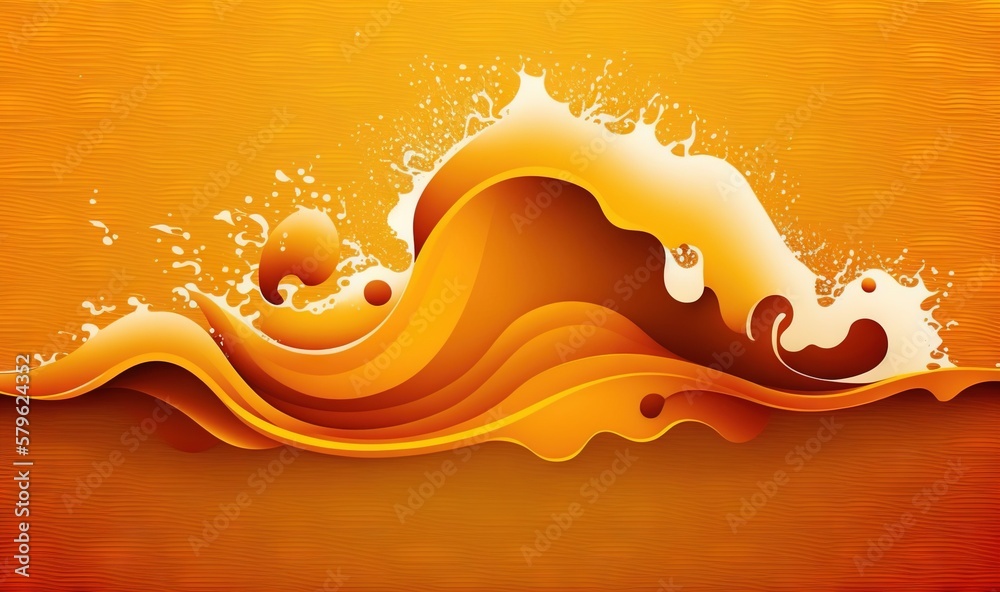an orange and yellow background with a wave of orange and white paint on it's side and a splash of white on the top of the wave. generative ai an orange and yellow background with a wave of orange and white paint on it's side and a splash of white on the top of the wave. generative ai