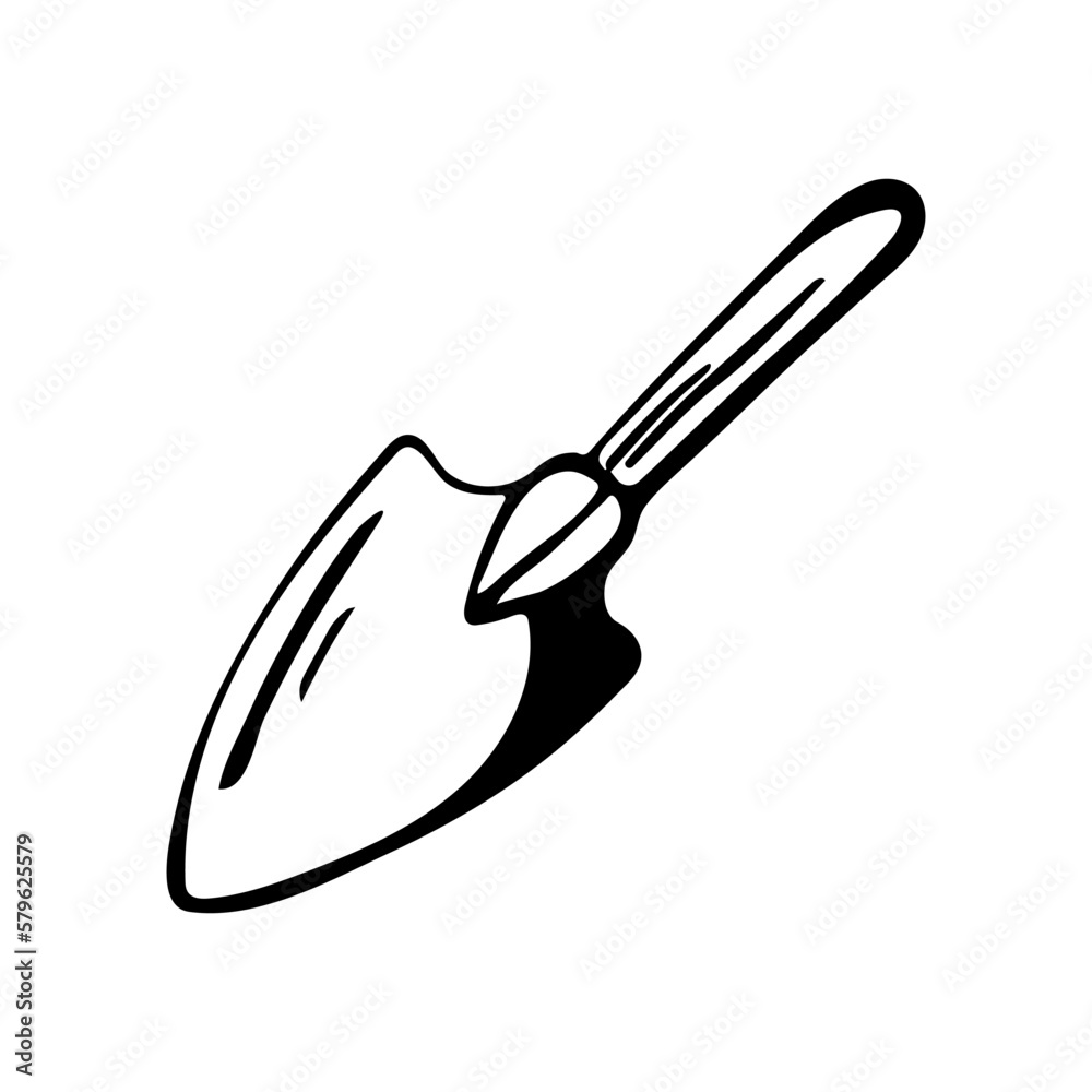 Obraz premium Garden shovel in hand drawn style isolated on white background.Vector doodle.