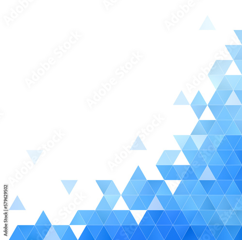 Abstract blue and light blue triangular shape pattern on white. High resolution full frame geometric triangle background with copy space.