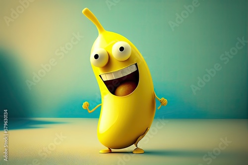 Funny cute banana character design, generative ai