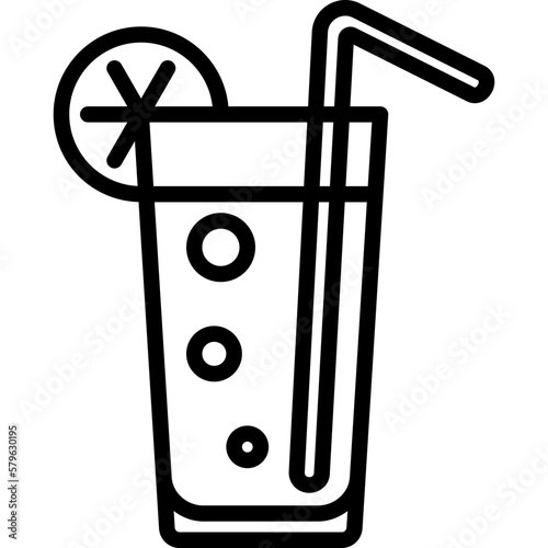 Cocktail. Beverage with straw and lemon thin line icon. Modern vector illustration.