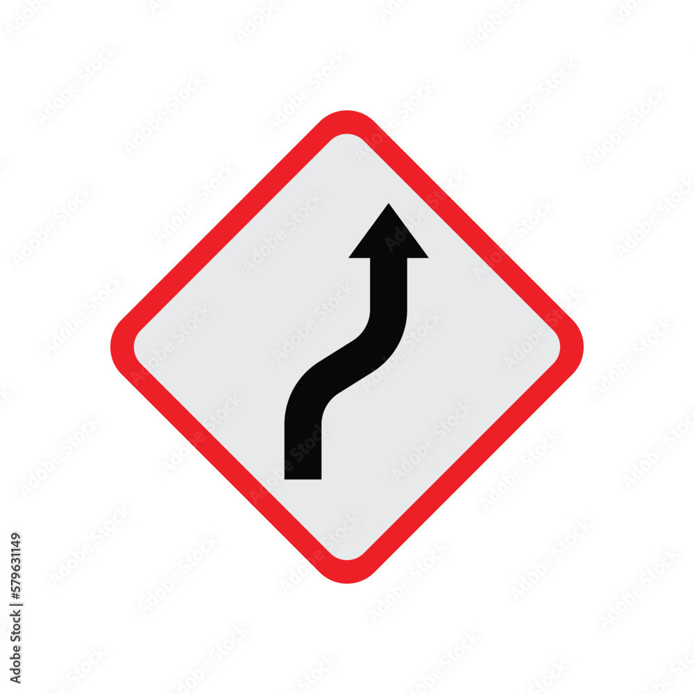 Bend to right warning sign icon. isolated on white background. vector illustration Bend to right warning sign icon. isolated on white background. vector illustration