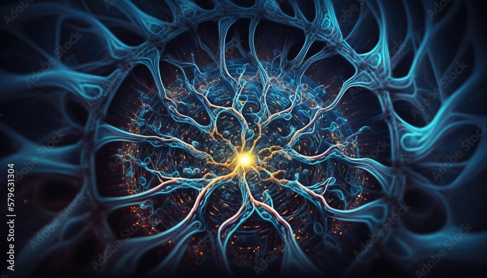 Generative AI, Conceptual illustration of neuron cells with glowing ...