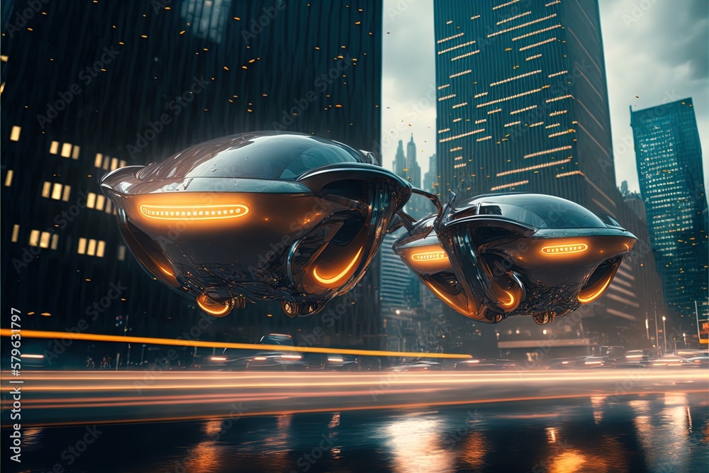 Futuristic city with AI flying cars in a dystopic mega city in 8K ...