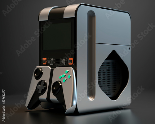 generative ai illustration of ultra modern high tech game console, colorful and expensive photo