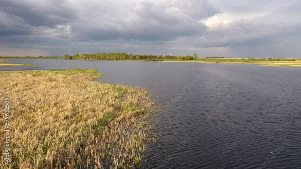 Aerial landscape, North Dakota. Spring Summer Seasons, sunny, sky before storm