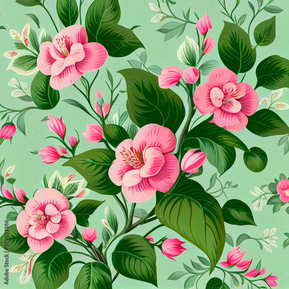 Blooming garden seamless pattern. Could be used for backgrounds, textile, fabrics.