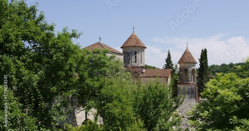 Secluded hillside monastery housing sacred remains of two Mkheidze brothers. photo