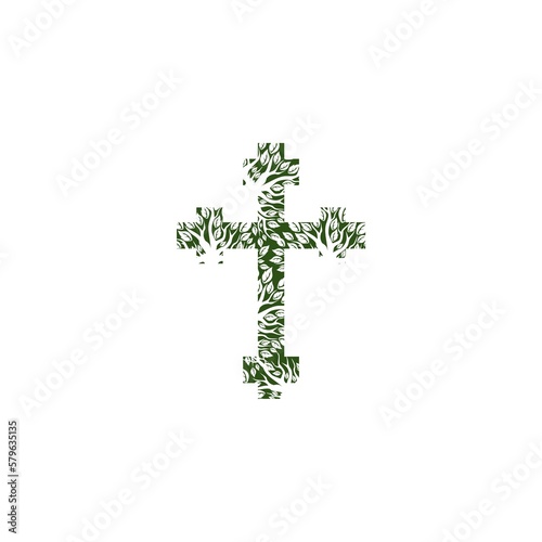 Concept of christian cross in the form of tree icon isolated on white background