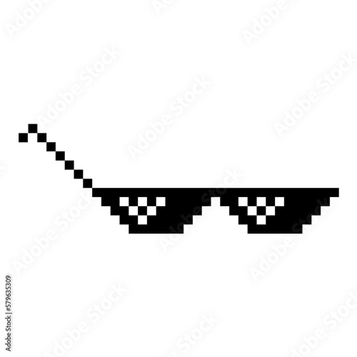 Funny Pixelated Sunglasses. Simple Linear Illustration of 8-bit Black Pixel Boss Glasses. Stylish Glasses on White Background