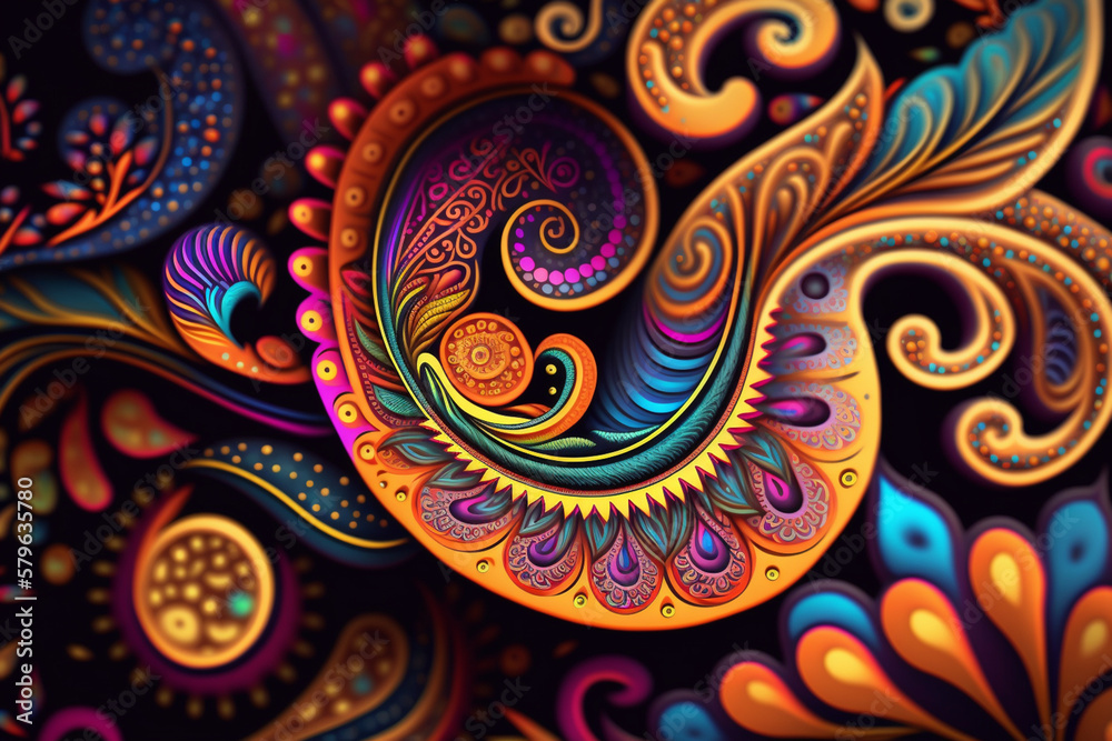 Hippie Paisley Pattern in Rainbow Colors Hippie Paisley Pattern in Rainbow Colors