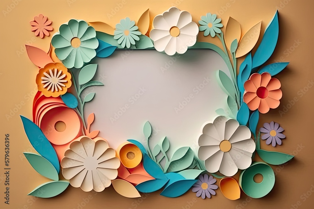 Obraz premium Colorful of flowers paper cut background with copyspace. Generative AI