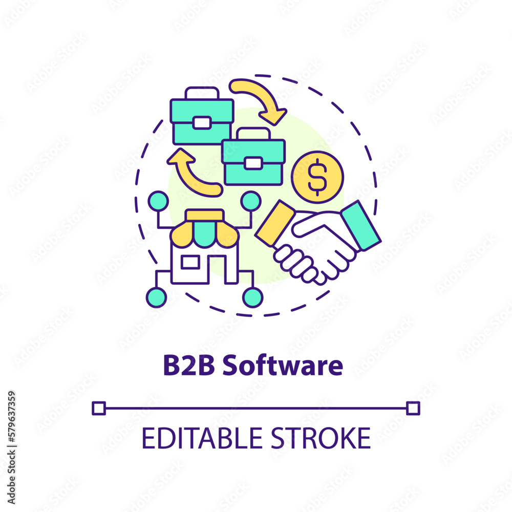 B2B software concept icon. Business digitization. Best startup industry abstract idea thin line illustration. Isolated outline drawing. Editable stroke. Arial, Myriad Pro-Bold fonts used