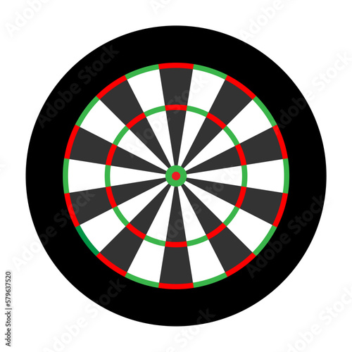 Official blank dartboard in 20 radial sections, double rings, triple ring, inner and outer bullseye. Simple flat blank vector illustration