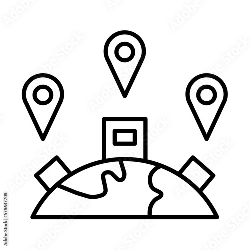 Business icon logo with branch icon. branch icons represented by buildings dotted with locations anywhere in the world