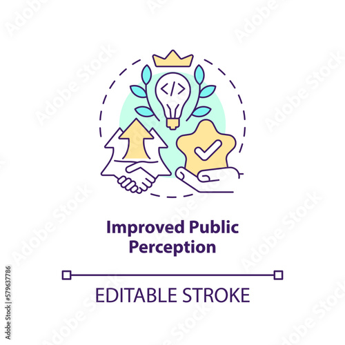 Improved public perception concept icon. Venture capital financing benefit abstract idea thin line illustration. Isolated outline drawing. Editable stroke. Arial, Myriad Pro-Bold fonts used