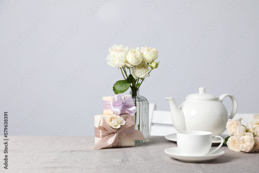 Concept of spring season table setting, space for text Concept of spring season table setting, space for text