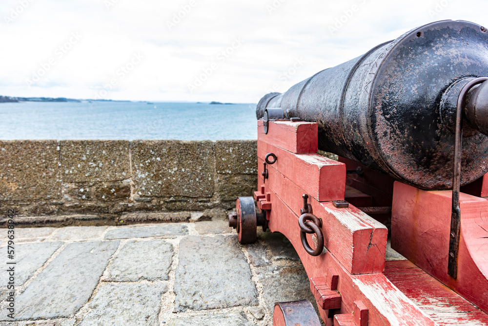 cannon standing on the ramparts of Saint Malo, France
