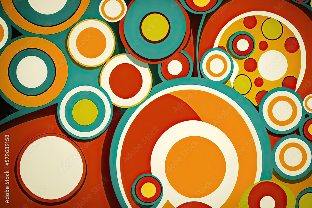 Pattern with bright circles in the style of the 70s. Generative AI ...