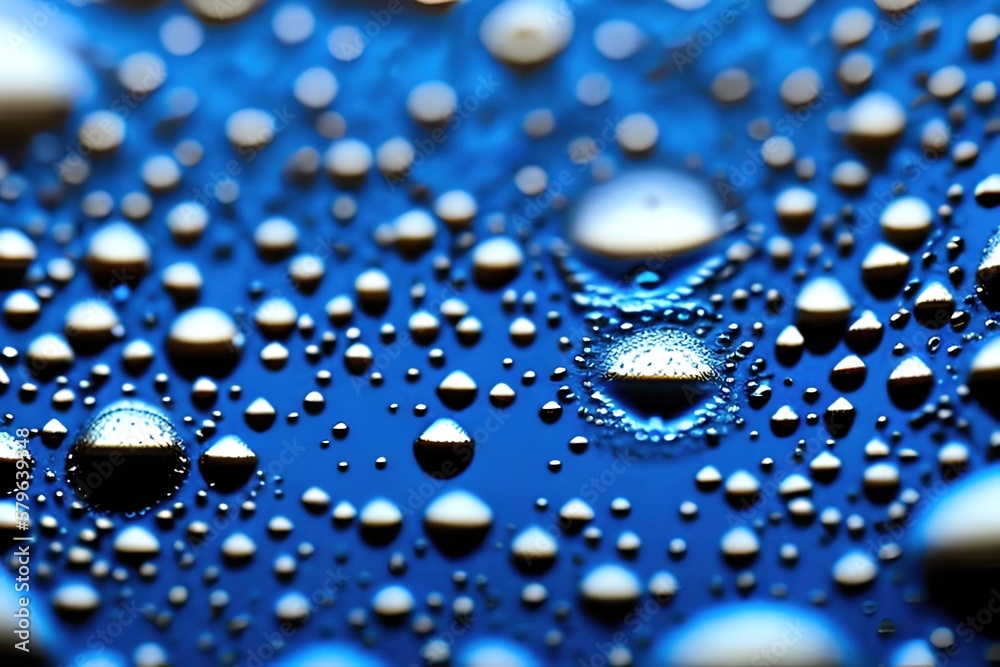 Water drops on blue background. Wallapaper. Ai generative