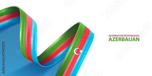 Azerbaijan ribbon flag. Bent waving ribbon in colors of the Azerbaijan national flag. National flag background. photo