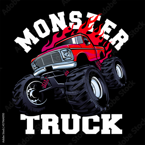 monster truck vector logo design inspiration, Design element for logo, poster, card, banner, emblem, t shirt. Vector illustration