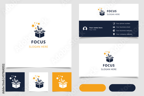 Focus logo design with editable slogan. Branding book and business card template.