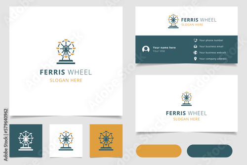 Ferris wheel logo design with editable slogan. Branding book and business card template.