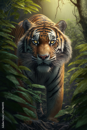 Majestic Chinese Tiger Roaming Through the Jungle