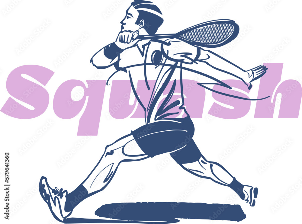 Fototapeta premium vector illustration sketch of the squash player with a racket