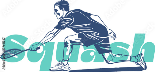 vector illustration sketch of the squash player with a racket