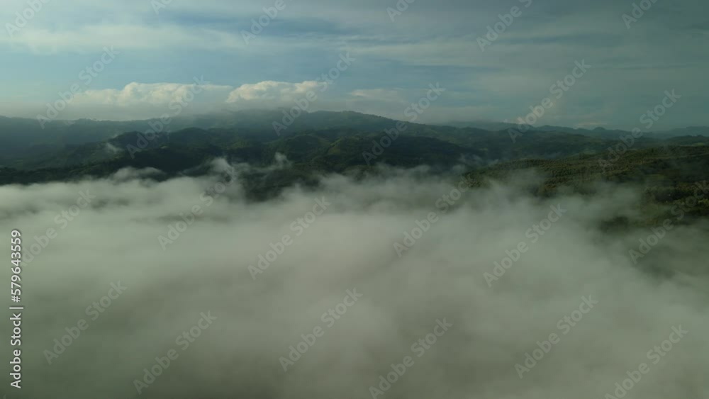 Aerial Drone Above Fluffy Grey Clouds And Mist At Dawn, 4K Aerial Drone Above Fluffy Grey Clouds And Mist At Dawn, 4K