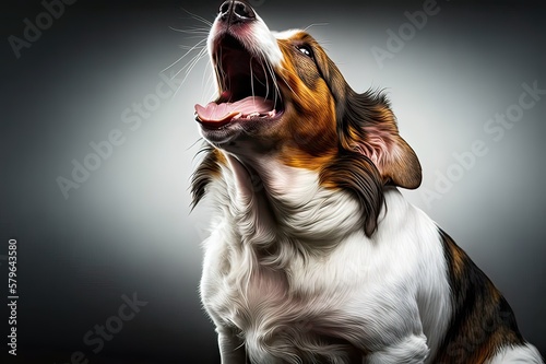 Close-up of mixed-breed dog yawning. Photo generative AI photo