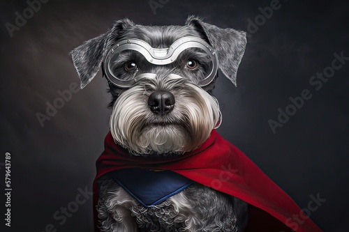 Superhero dog with a red cape - copy space. Photo generative AI
