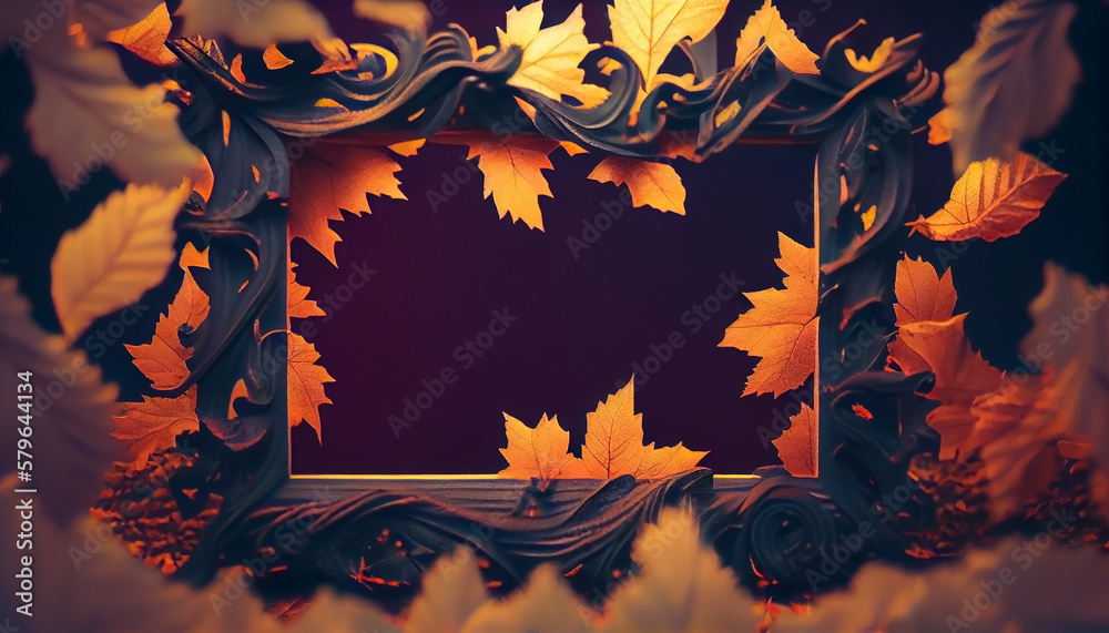 Autumn frame background with leaves, autumn backdrop, illustration, colorful blurred image backgrounds, by generative AI
