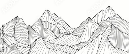Canvastavla Black and white mountain line art wallpaper