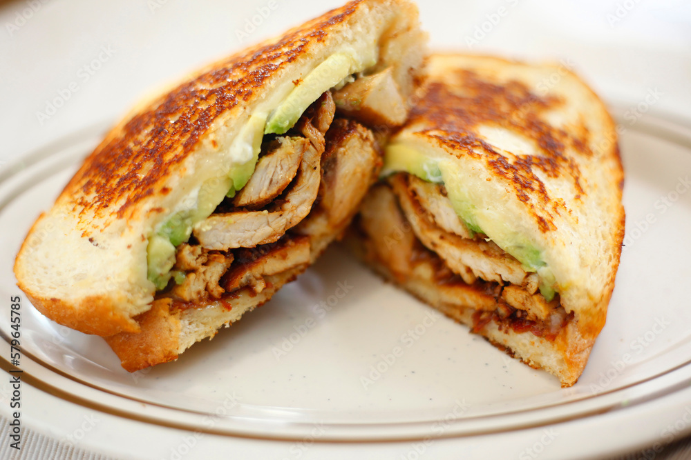 High angle view of sandwich served in plate High angle view of sandwich served in plate