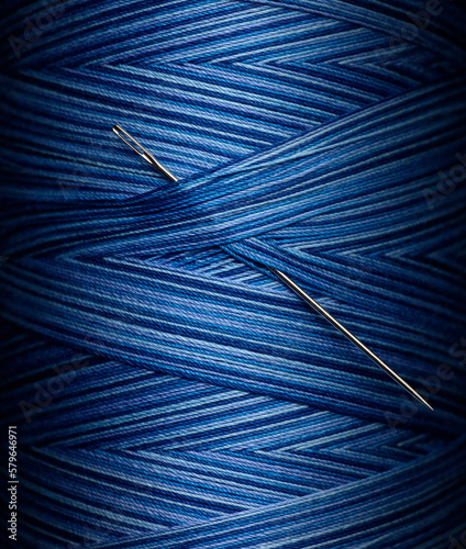 Close up of Needle in Blue Thread photo