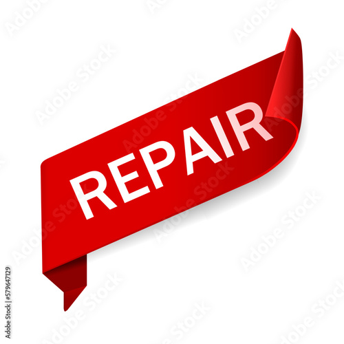 Repair banner design. Text with red label. Vector illustration isolated on white background.