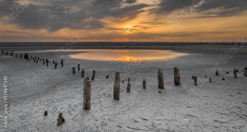 Sunset on the salty estuary Kuyalnik,  dead lake near Odessa, Ukraine photo