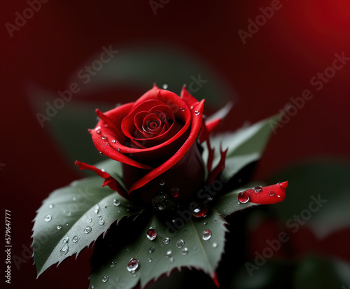 Red Rose flower with dewdro...