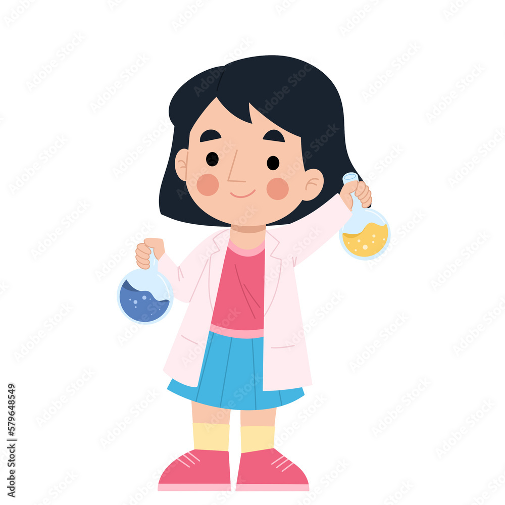 Illustration of a girl experimenting with chemicals Illustration of a girl experimenting with chemicals