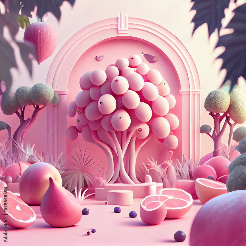 Fruit garden 3d render style . by generative ai Fruit garden 3d render style . by generative ai